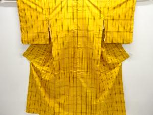 未使用品　格子織り出し米沢紬着物・道行コートアンサンブル